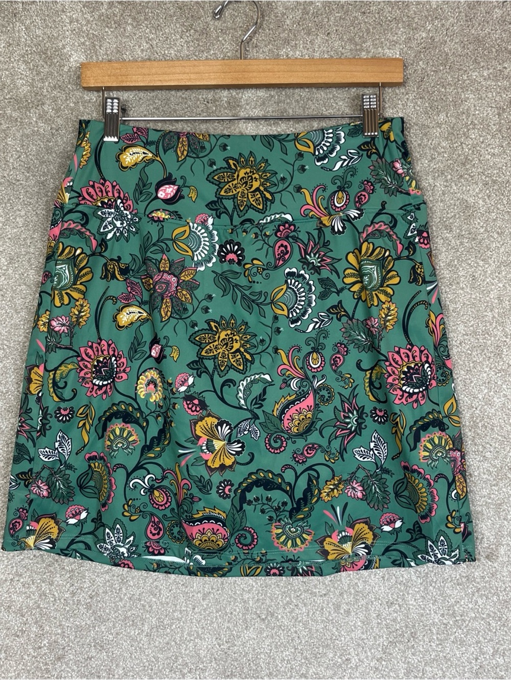 Gradual Skort Womens Medium Green Floral Stretch Athletic Pull On New- 5046